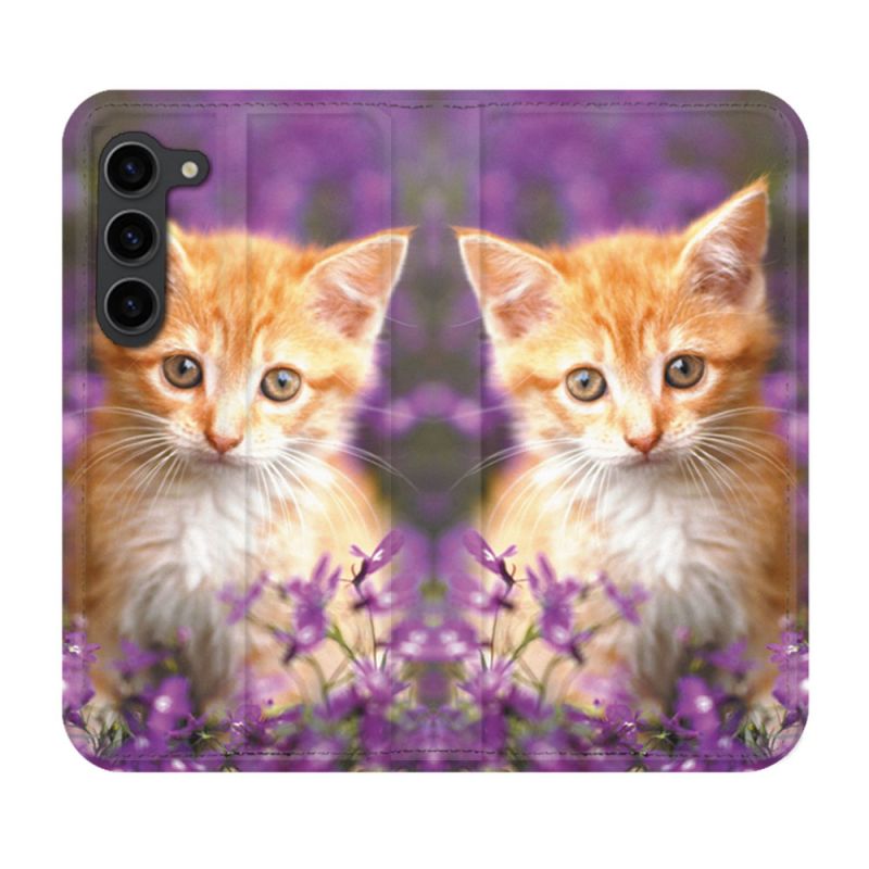 Housse Cuir Portefeuille Pour Samsung Galaxy S23 Plus Animal Chat Violet