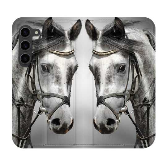 Housse Cuir Portefeuille Pour Samsung Galaxy S23 Plus Animal Cheval Blanc