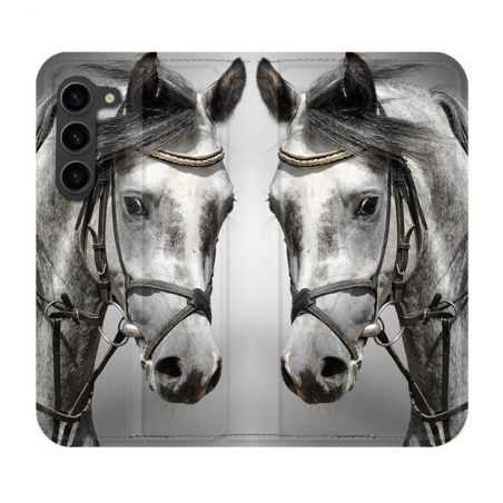 Housse Cuir Portefeuille Pour Samsung Galaxy S23 Plus Animal Cheval Blanc