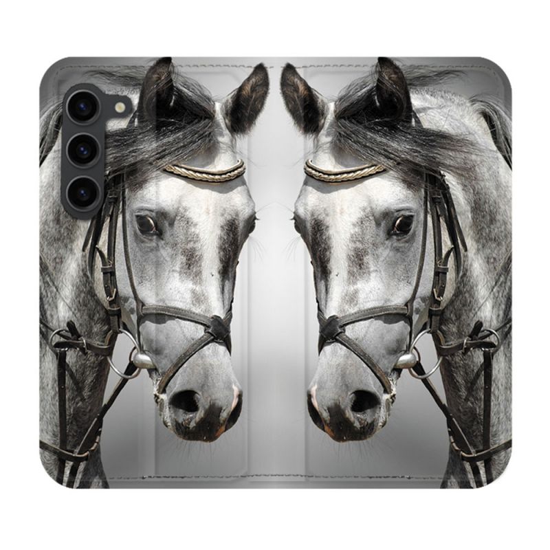 Housse Cuir Portefeuille Pour Samsung Galaxy S23 Plus Animal Cheval Blanc
