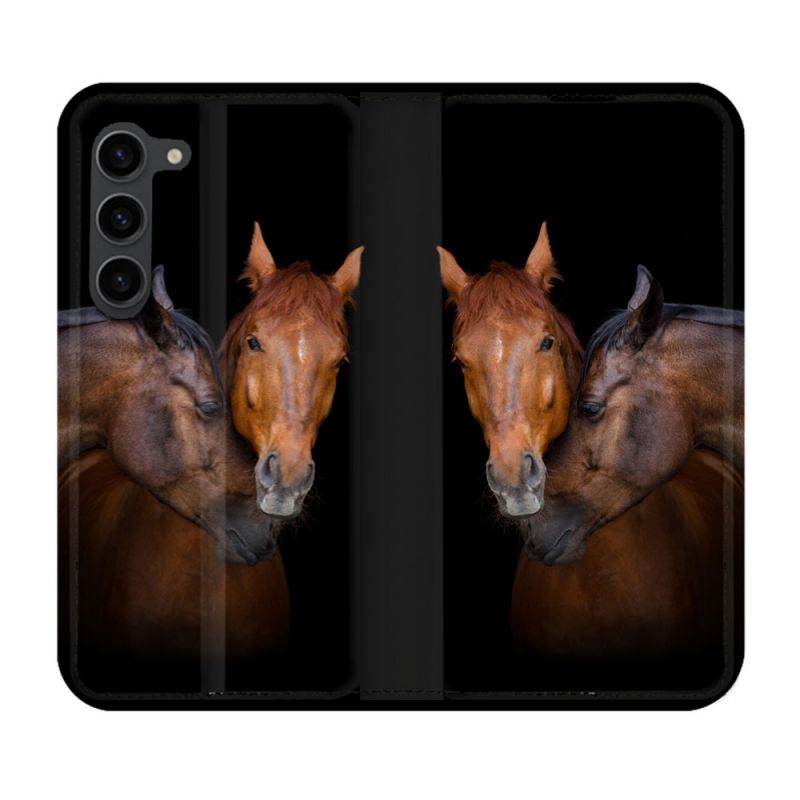 Housse Cuir Portefeuille Pour Samsung Galaxy S23 Plus Animal Cheval Marron