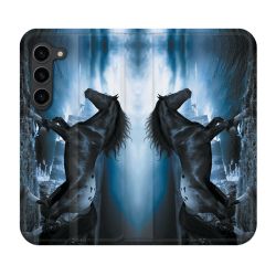 Housse Cuir Portefeuille Pour Samsung Galaxy S23 Plus Animal Cheval Noir
