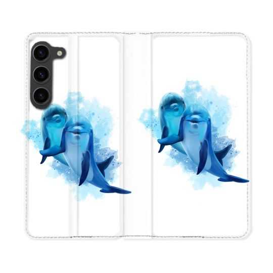 Housse Cuir Portefeuille Pour Samsung Galaxy S23 Plus Animal Dauphin Duo