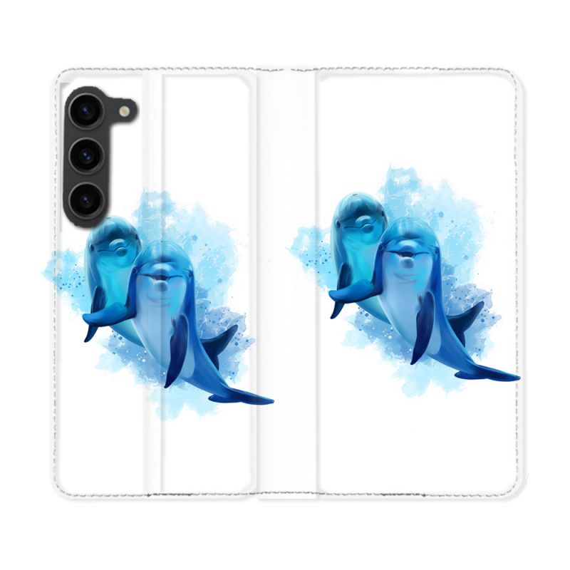 Housse Cuir Portefeuille Pour Samsung Galaxy S23 Plus Animal Dauphin Duo