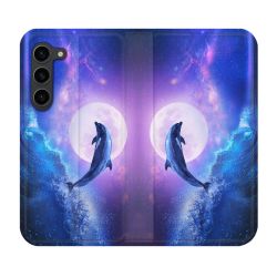 Housse Cuir Portefeuille Pour Samsung Galaxy S23 Plus Animal Dauphin Vague