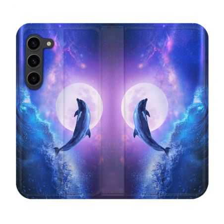 Housse Cuir Portefeuille Pour Samsung Galaxy S23 Plus Animal Dauphin Vague