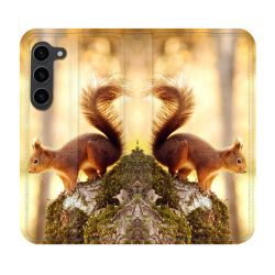 Housse Cuir Portefeuille Pour Samsung Galaxy S23 Plus Animal Ecureuil Bois