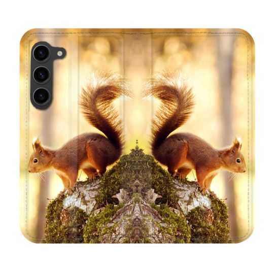 Housse Cuir Portefeuille Pour Samsung Galaxy S23 Plus Animal Ecureuil Bois