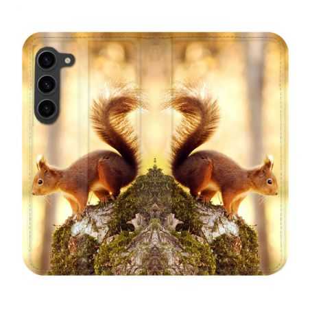 Housse Cuir Portefeuille Pour Samsung Galaxy S23 Plus Animal Ecureuil Bois