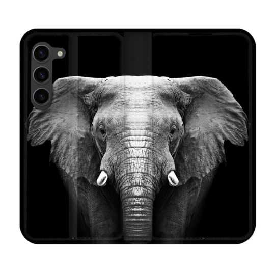 Housse Cuir Portefeuille Pour Samsung Galaxy S23 Plus Animal Elephant Noir