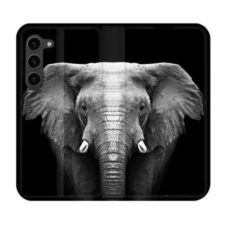 Housse Cuir Portefeuille Pour Samsung Galaxy S23 Plus Animal Elephant Noir