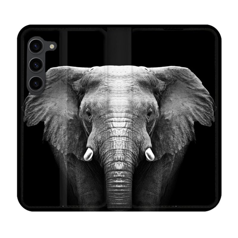Housse Cuir Portefeuille Pour Samsung Galaxy S23 Plus Animal Elephant Noir