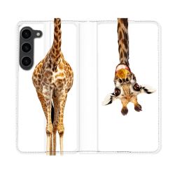 Housse Cuir Portefeuille Pour Samsung Galaxy S23 Plus Animal Girafe Blanche