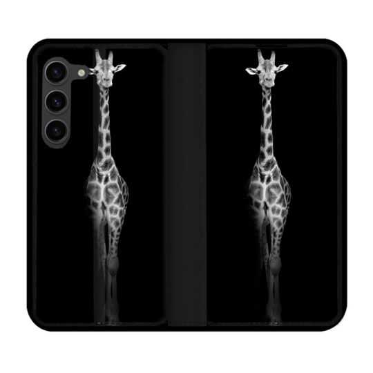 Housse Cuir Portefeuille Pour Samsung Galaxy S23 Plus Animal Girafe Noire