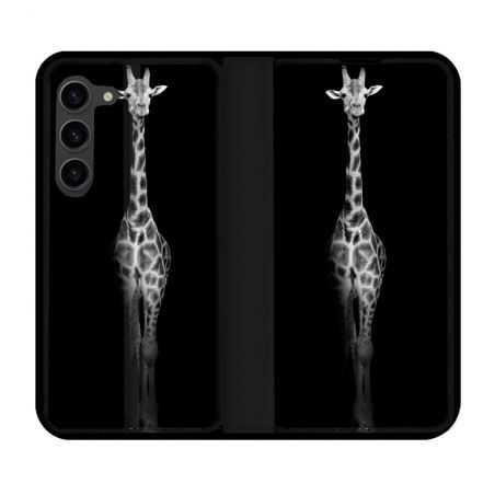 Housse Cuir Portefeuille Pour Samsung Galaxy S23 Plus Animal Girafe Noire