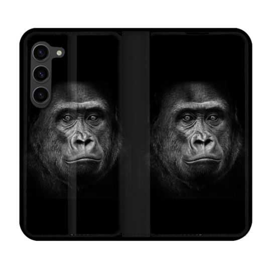 Housse Cuir Portefeuille Pour Samsung Galaxy S23 Plus Animal Gorille Noir