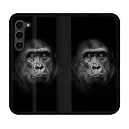 Housse Cuir Portefeuille Pour Samsung Galaxy S23 Plus Animal Gorille Noir