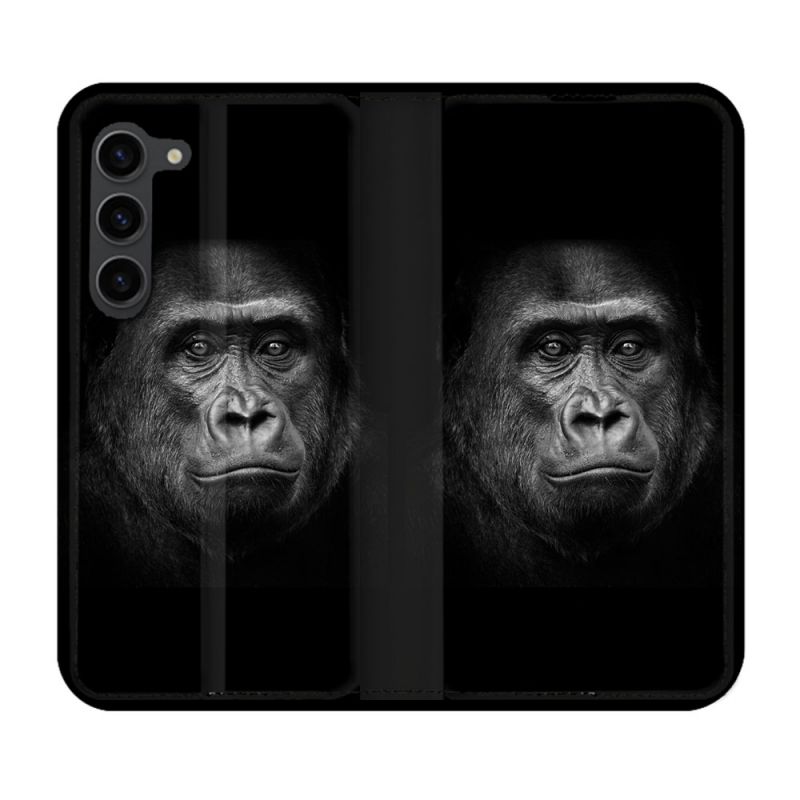 Housse Cuir Portefeuille Pour Samsung Galaxy S23 Plus Animal Gorille Noir