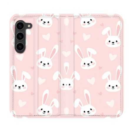 Housse Cuir Portefeuille Pour Samsung Galaxy S23 Plus Animal Lapin Rose