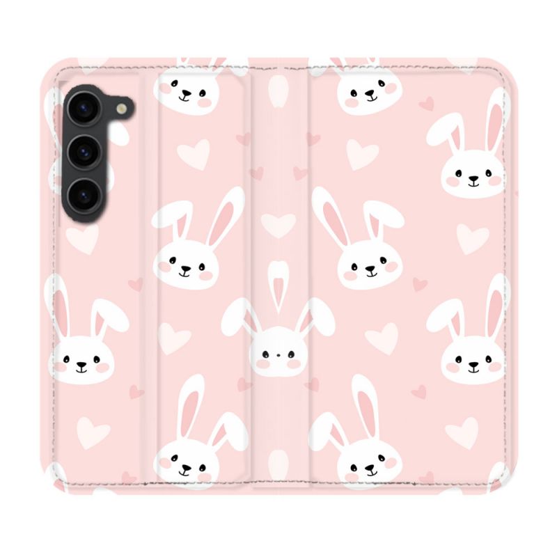 Housse Cuir Portefeuille Pour Samsung Galaxy S23 Plus Animal Lapin Rose