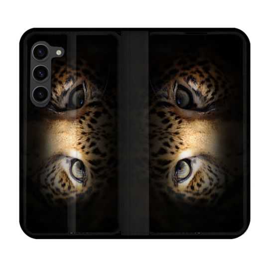 Housse Cuir Portefeuille Pour Samsung Galaxy S23 Plus Animal Leopard Yeux