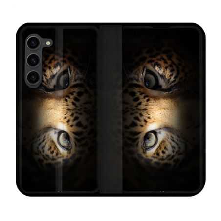 Housse Cuir Portefeuille Pour Samsung Galaxy S23 Plus Animal Leopard Yeux