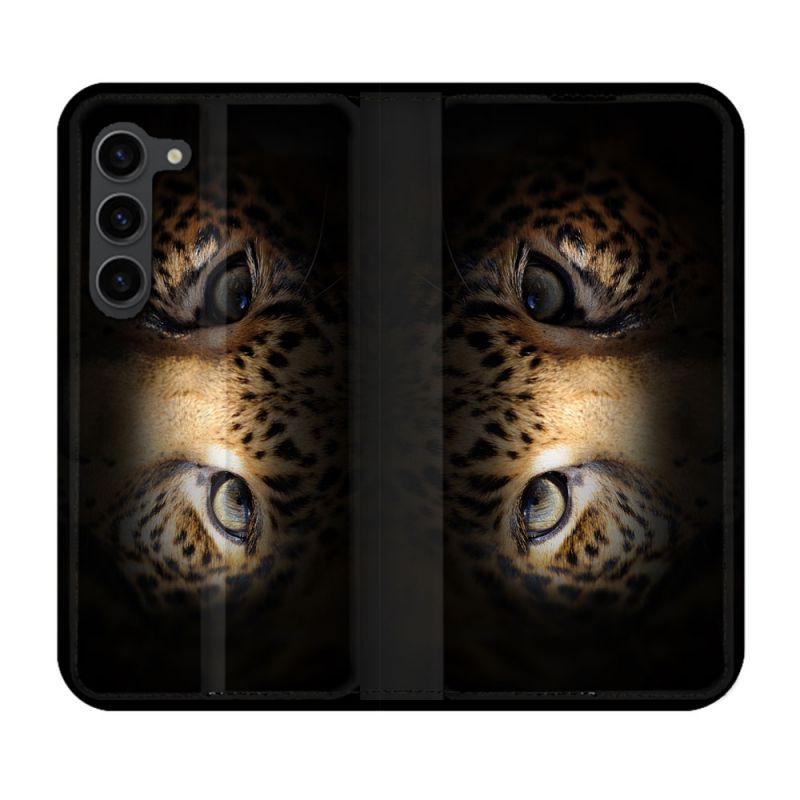 Housse Cuir Portefeuille Pour Samsung Galaxy S23 Plus Animal Leopard Yeux