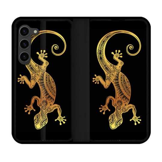 Housse Cuir Portefeuille Pour Samsung Galaxy S23 Plus Animal Lezard Noir