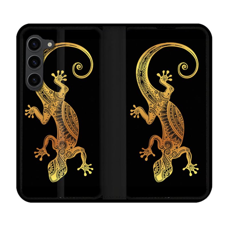Housse Cuir Portefeuille Pour Samsung Galaxy S23 Plus Animal Lezard Noir