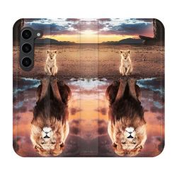 Housse Cuir Portefeuille Pour Samsung Galaxy S23 Plus Animal Lion Reflet