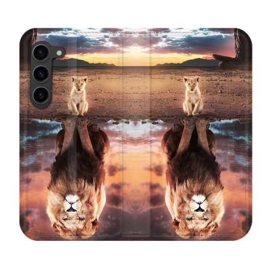 Housse Cuir Portefeuille Pour Samsung Galaxy S23 Plus Animal Lion Reflet