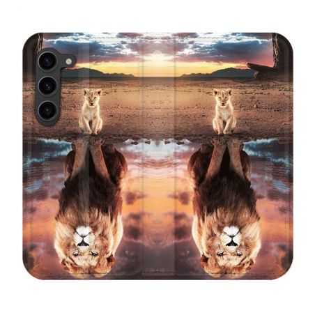 Housse Cuir Portefeuille Pour Samsung Galaxy S23 Plus Animal Lion Reflet