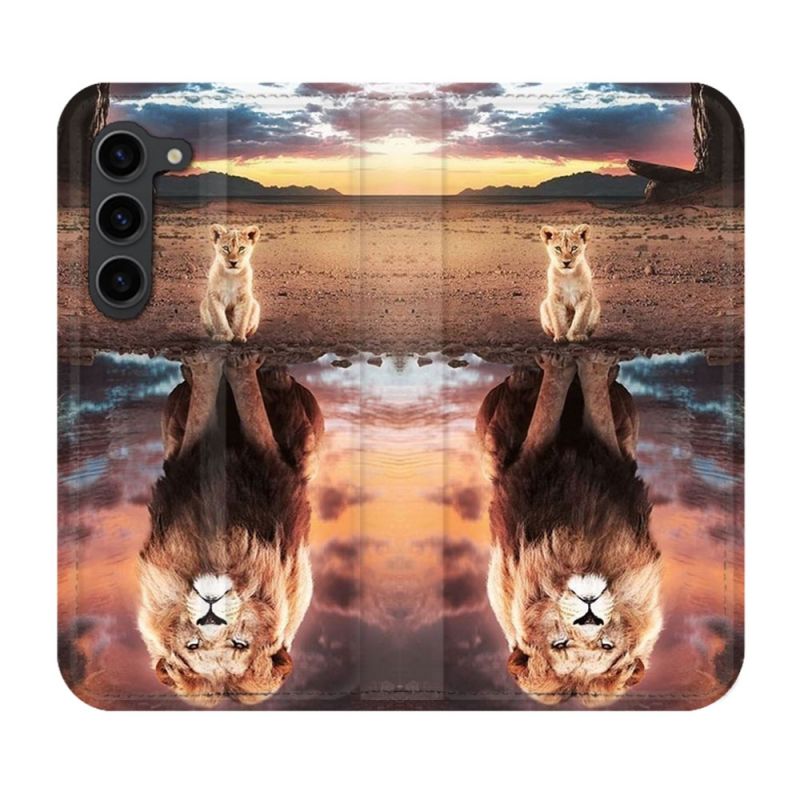 Housse Cuir Portefeuille Pour Samsung Galaxy S23 Plus Animal Lion Reflet