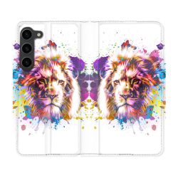Housse Cuir Portefeuille Pour Samsung Galaxy S23 Plus Animal Lion Tag