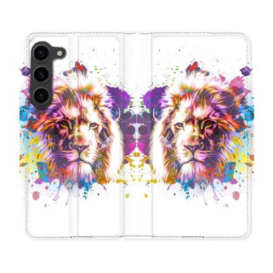 Housse Cuir Portefeuille Pour Samsung Galaxy S23 Plus Animal Lion Tag