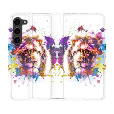 Housse Cuir Portefeuille Pour Samsung Galaxy S23 Plus Animal Lion Tag