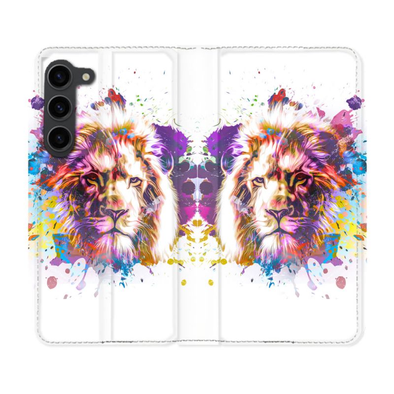 Housse Cuir Portefeuille Pour Samsung Galaxy S23 Plus Animal Lion Tag