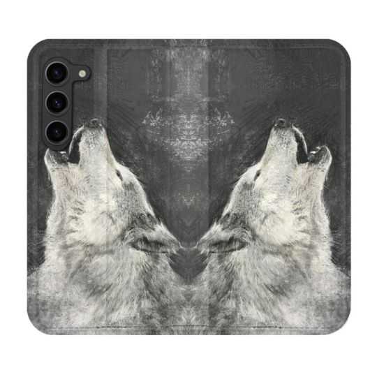 Housse Cuir Portefeuille Pour Samsung Galaxy S23 Plus Animal Loup Hurlement