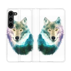 Housse Cuir Portefeuille Pour Samsung Galaxy S23 Plus Animal Loup Montagne