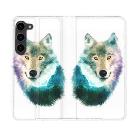 Housse Cuir Portefeuille Pour Samsung Galaxy S23 Plus Animal Loup Montagne