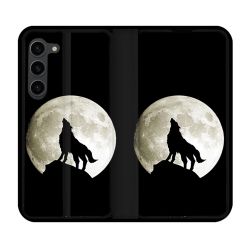 Housse Cuir Portefeuille Pour Samsung Galaxy S23 Plus Animal Loup Noir