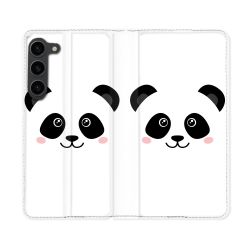 Housse Cuir Portefeuille Pour Samsung Galaxy S23 Plus Animal Panda Blanc
