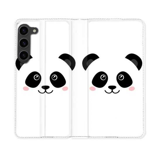 Housse Cuir Portefeuille Pour Samsung Galaxy S23 Plus Animal Panda Blanc