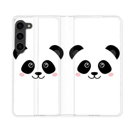 Housse Cuir Portefeuille Pour Samsung Galaxy S23 Plus Animal Panda Blanc