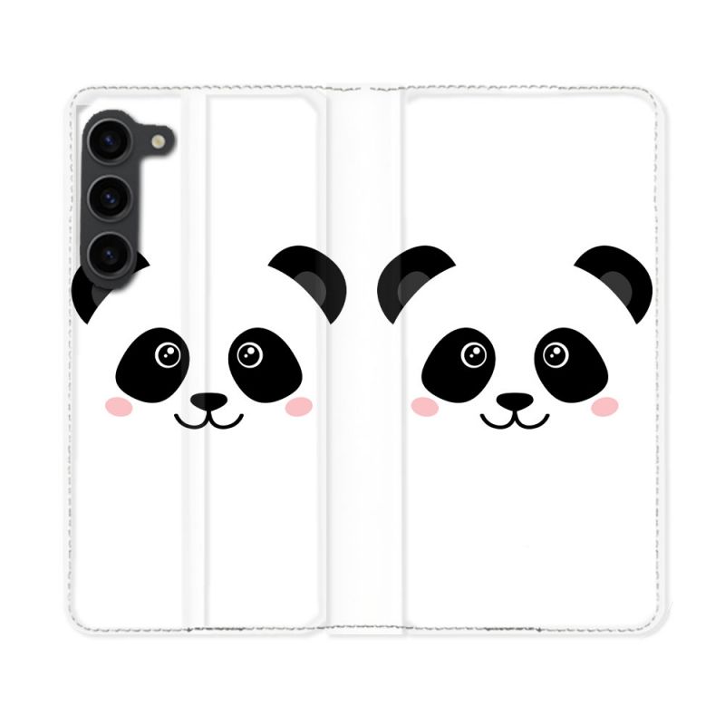 Housse Cuir Portefeuille Pour Samsung Galaxy S23 Plus Animal Panda Blanc
