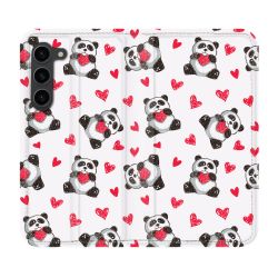 Housse Cuir Portefeuille Pour Samsung Galaxy S23 Plus Animal Panda Cœur