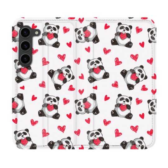 Housse Cuir Portefeuille Pour Samsung Galaxy S23 Plus Animal Panda Cœur
