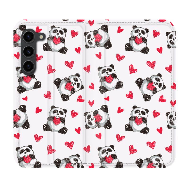 Housse Cuir Portefeuille Pour Samsung Galaxy S23 Plus Animal Panda Cœur