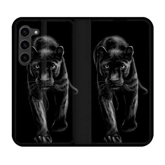 Housse Cuir Portefeuille Pour Samsung Galaxy S23 Plus Animal Panthère Noire