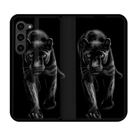Housse Cuir Portefeuille Pour Samsung Galaxy S23 Plus Animal Panthère Noire